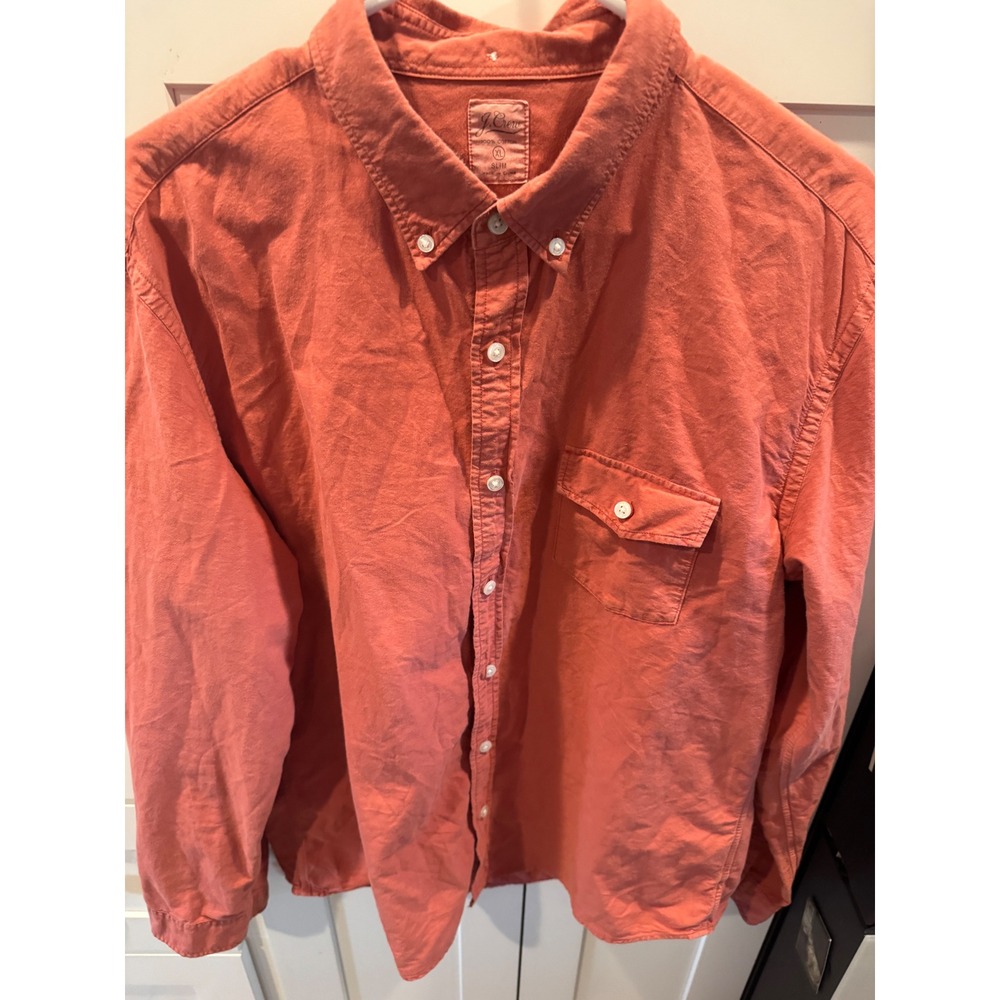 J.Crew Mens XL Slim Fit Cotton Button Down Shirt Coral Orange Long Sleeve Pocket